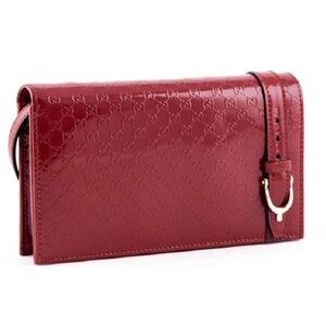 Gucci Women GG Guccissma Red Patent Leather Wallet Cross Body